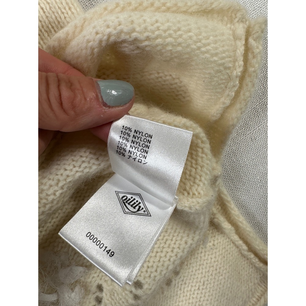 Oilily Womens Cream Lambswool Angora 3D Floral Applique V-Neck Sweater Small - Picture 6 of 9